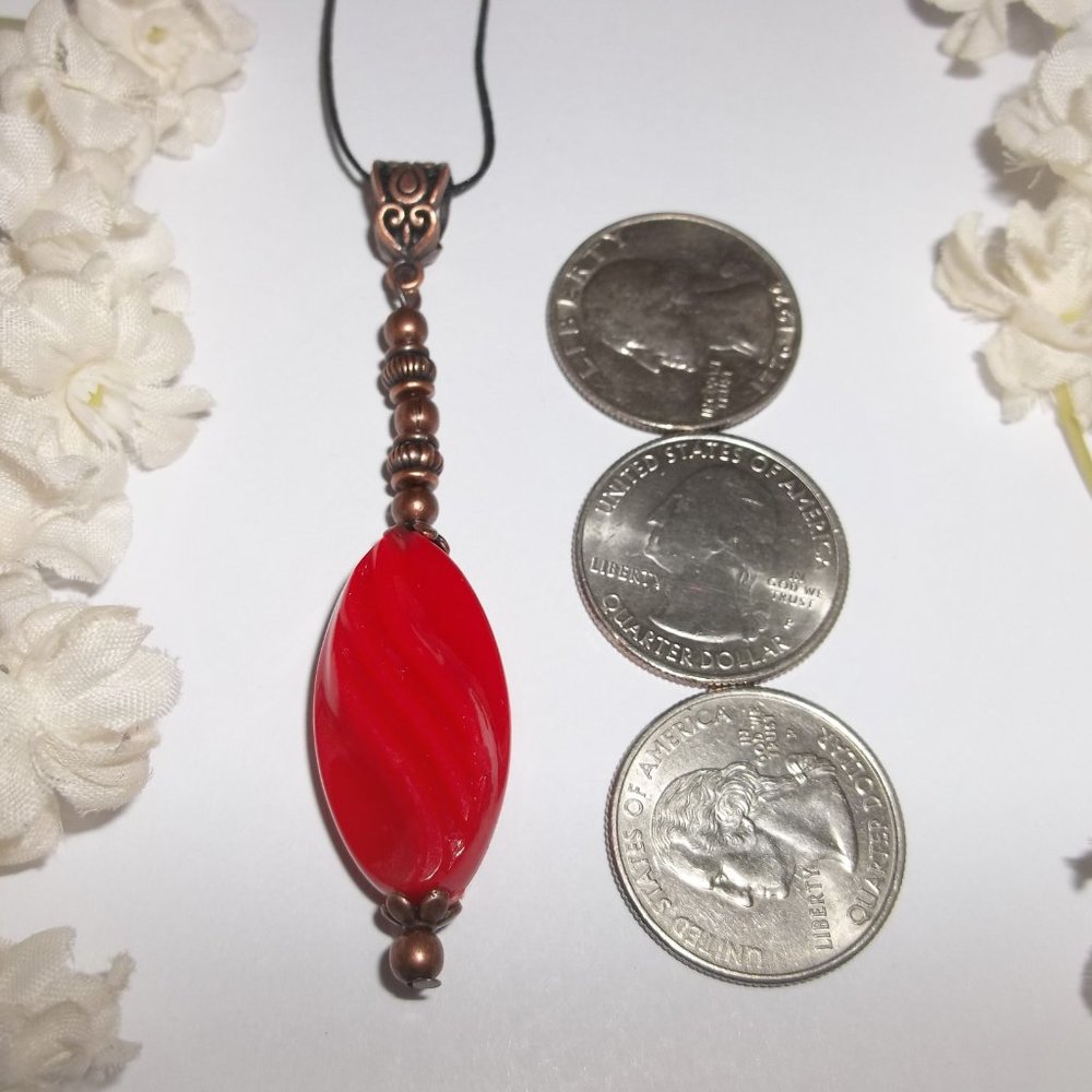 Bright Red Rustic Copper Boho Necklace Statement Jewelry Gift Idea For Her 6744 - Picture 2 of 9